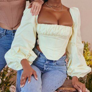 House of CB - Lemon Balloon Sleeve Corset Top - Size XS